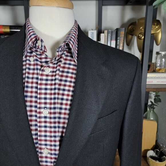 Izod Men's 2PC Sport Coat & Pant Charcoal Black Flannel Wool 40R 34x28 Pleated - Picture 4 of 16